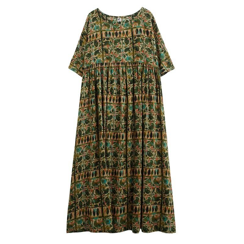 Летнее художественное ретро свободное повседневное платье с принтом средней длины с короткими рукавами для женщин повседневные платья