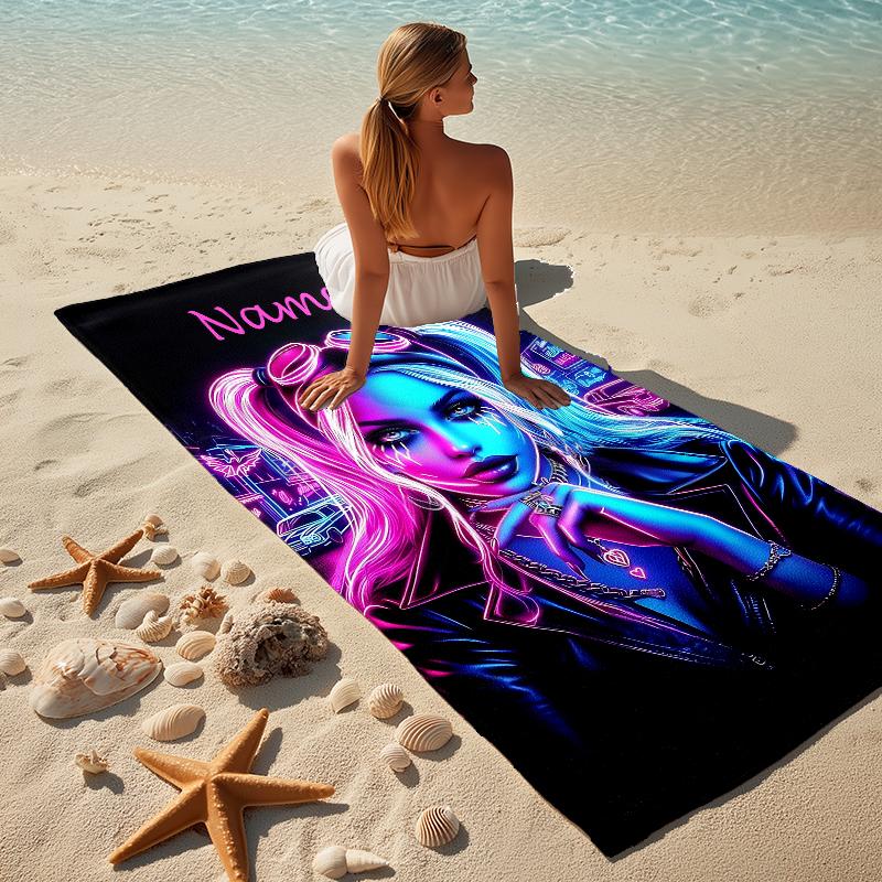 Custom Name Harley Quinn Stylish Digital Printing Beach Towel Quick‑Drying Absorbent Blanket for Beach Pool Gym Travel