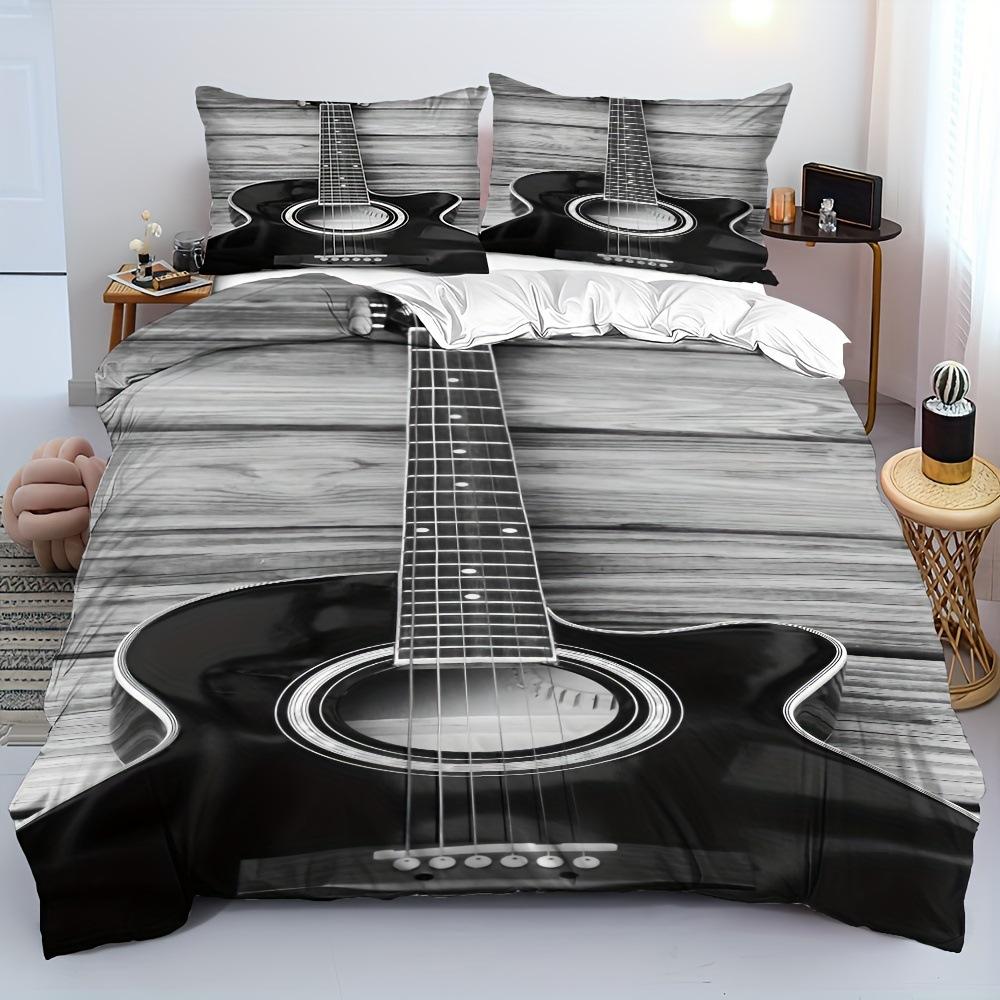 Retro Guitar Wood Grain Three-Piece Duvet Cover 3D Digital Printing Bedding Home Textile
