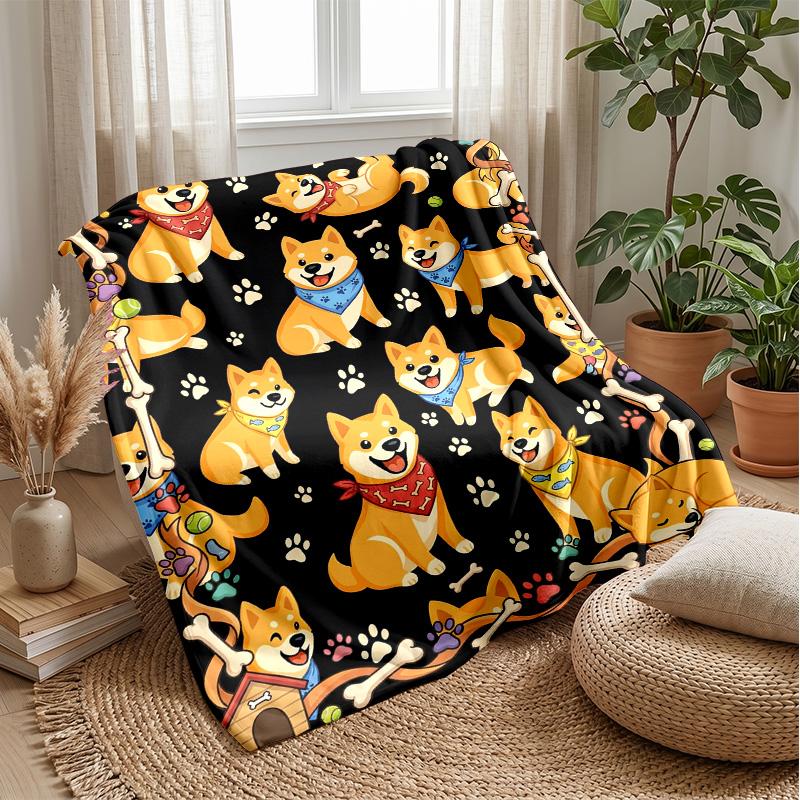 Shiba Inu Paws and Bones Theme blanket Lightweight Warm Flannel Blanket Decorative Throw Blanket for Home Decoration