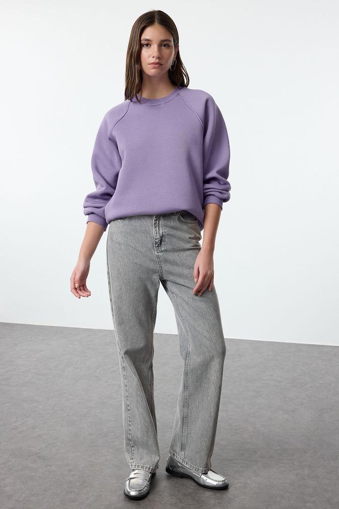 Женская модная стильная толстовка изумрудно-зеленого цвета, свободная удобная посадка, базовый вязаный свитшот с рукавами реглан и круглым вырезом