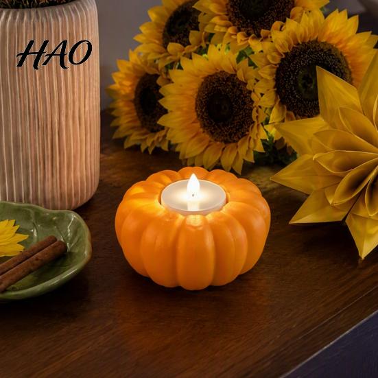 Festive Desktop Decorations 3D Printed Pumpkin Candle Holder, Halloween Fall Candlestick for Tea Party Supplies Wax LED Candles, Tabletop Decor