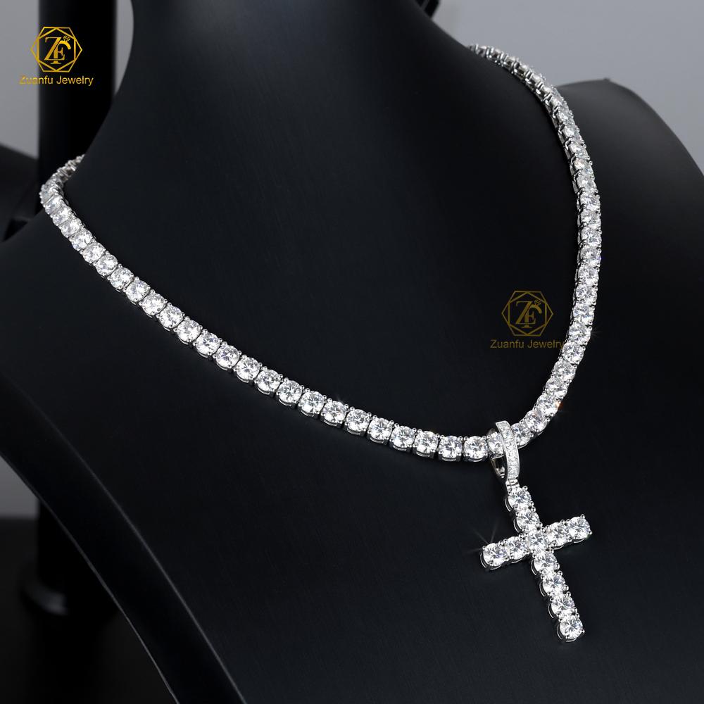 Ready to Ship 925 Silver Iced Out 5mm Round Brilliant VVS Moissanite Cross Pendant Hip Hop Style Gold Plated Men's Fine Jewelry