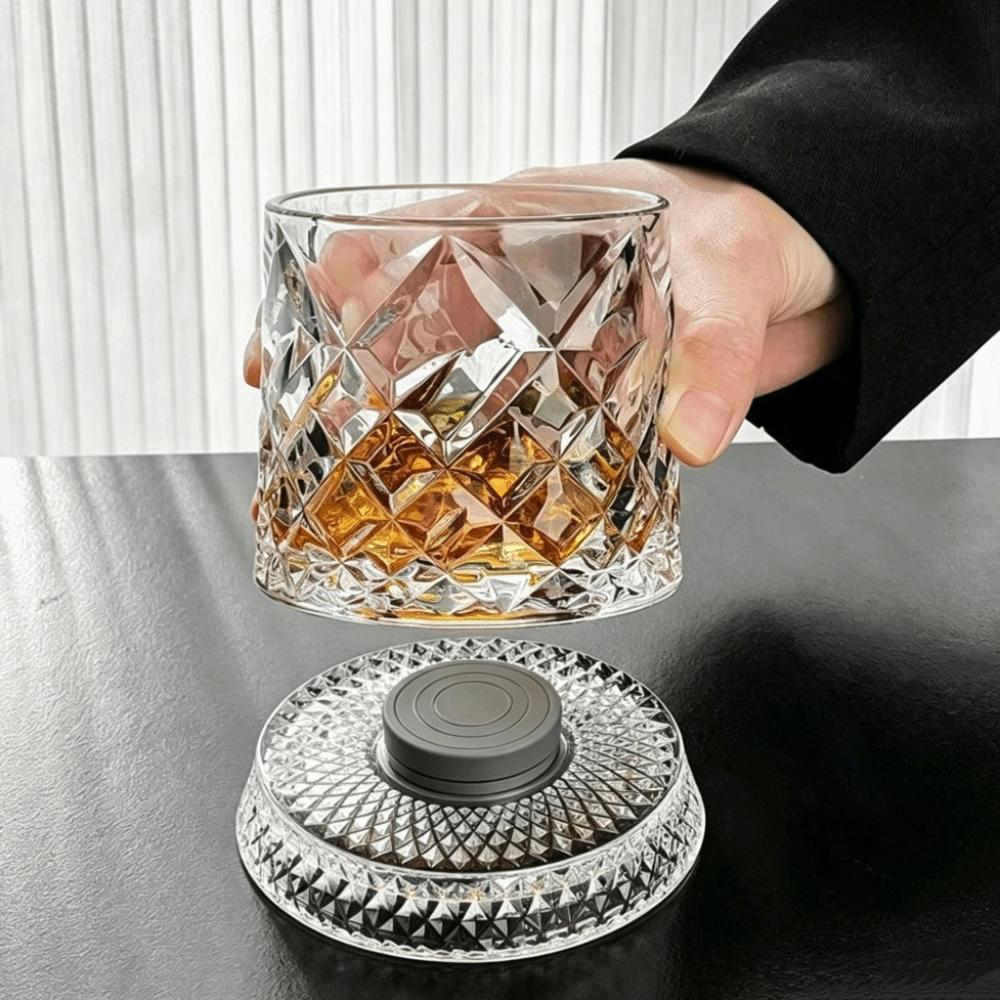 360 Degree Rotating Crystal Relief Liquor Cup Glowing Base Beer Cup Drinking Glasses Party