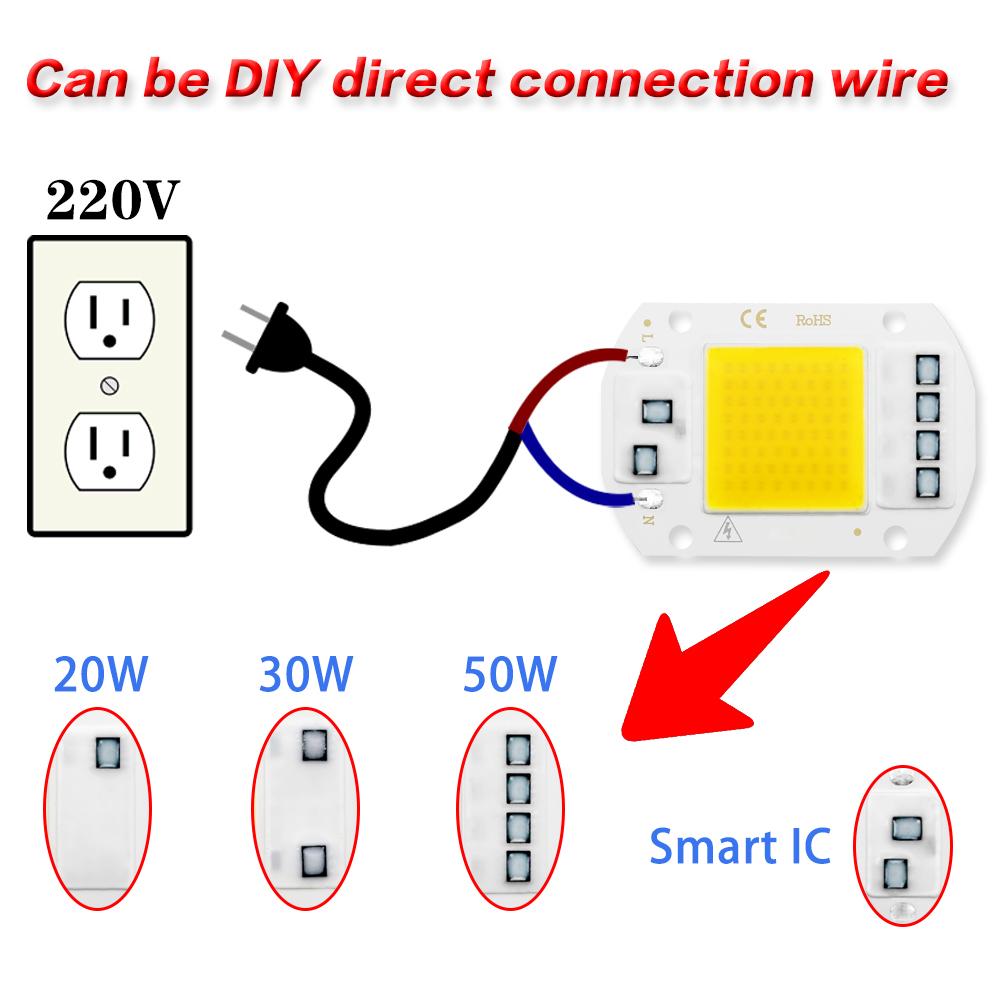 Светодиодный чип COB 10 Вт 20 Вт 30 Вт 50 Вт 220 В Smart IC Не требует драйвера 3 Вт 5 Вт 7 Вт 9 Вт Светодиодная лампа для прожектора, точечного светильника, DIY освещения
