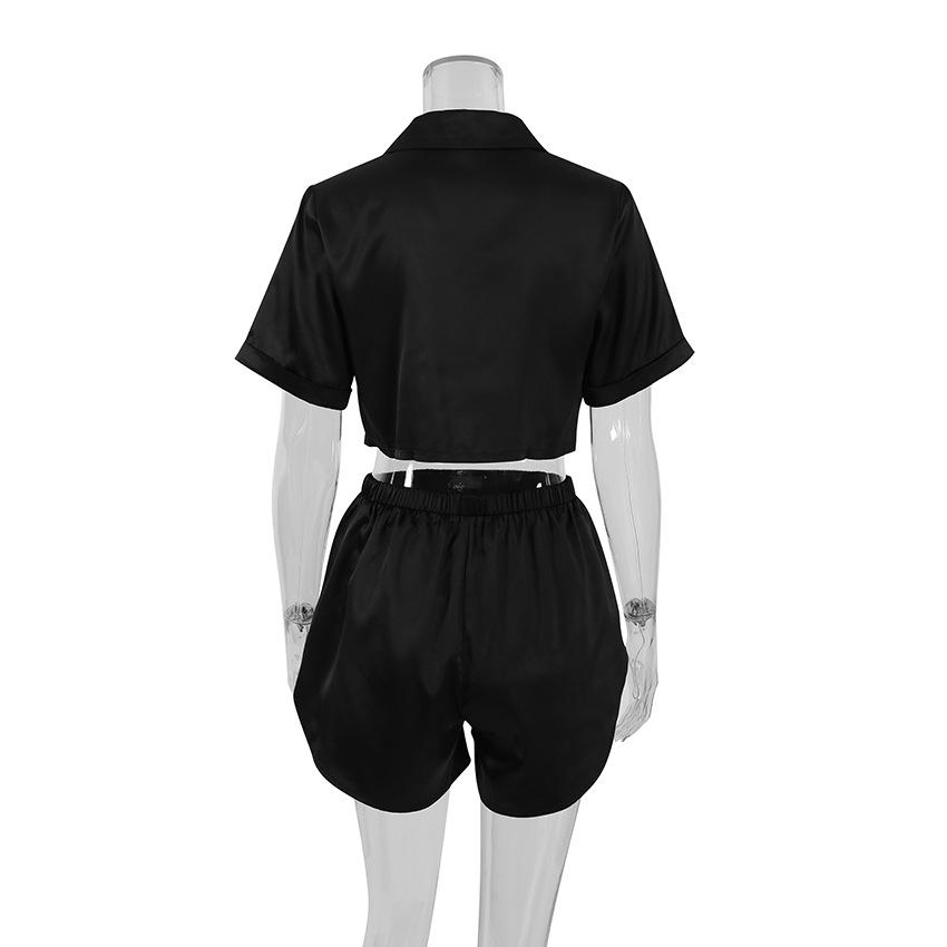 Пижамный костюм из ледяного шелка, женский костюм с отворотами, шорты, которые можно носить на улице, разрез для отдыха, домашняя одежда