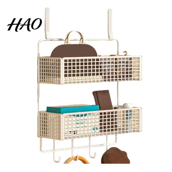 Bedroom Hanging Storage Rack Door Organizer with Hooks Sturdy Construction Mesh Hanger Hook Design Easy to Assemble Detachable Behind Basket