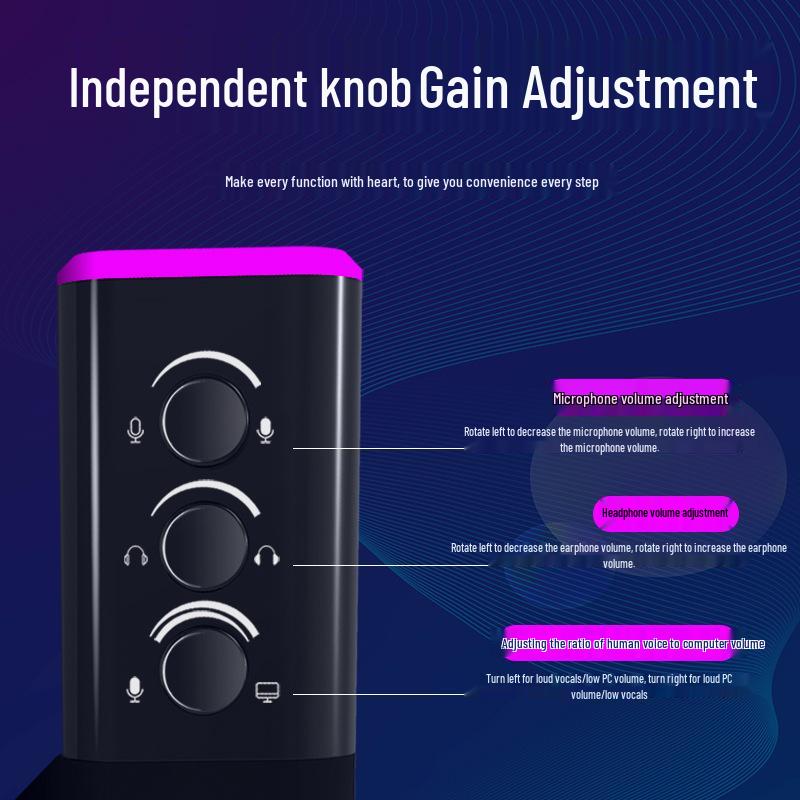 RGB Динамический USB-микрофон для игр, записи и пения с шумоподавлением и встроенной звуковой картой