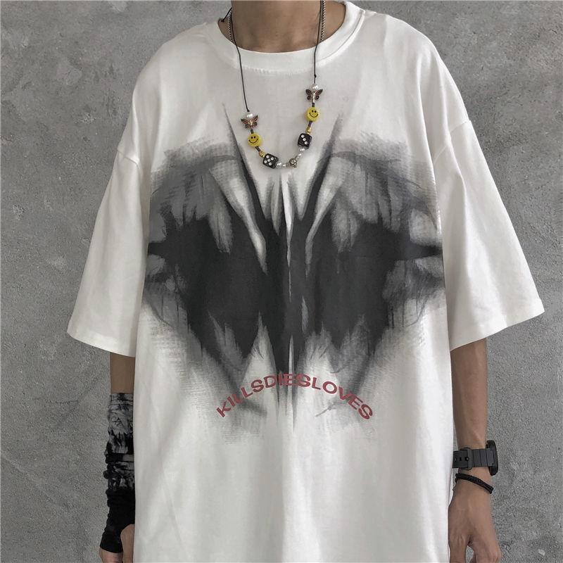 Men Harajuku T Shirt Gothic Punk Short Sleeve O Neck Tops Summer Loose Oversize Streetwear Y2K Tshirt