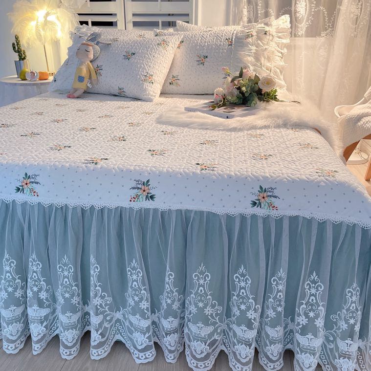 Роскошные американские постельные принадлежности с цветочным принтом, 100% хлопок, стеганые кружевные оборки, юбка-кровать, наматрасник, покрывало, наволочки, скандинавский размер 1/3 шт.