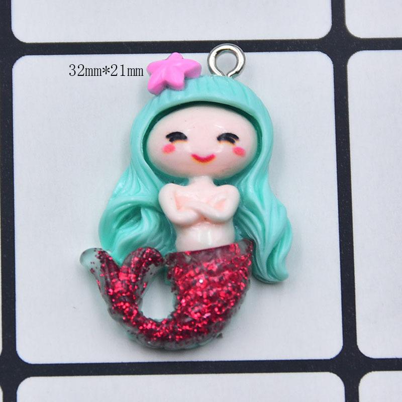 Colorful Resin Glitter Mermaid Girl Cartoon Doll Keychain Pendant DIY Jewelry Accessories
