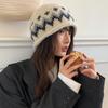 Retro Jacquard Knitted Hat Women'S Autumn And Winter Fair Island Wind Warm Ear Protector Baotou Hat Show Face Small Wool Hat Cold Hat
