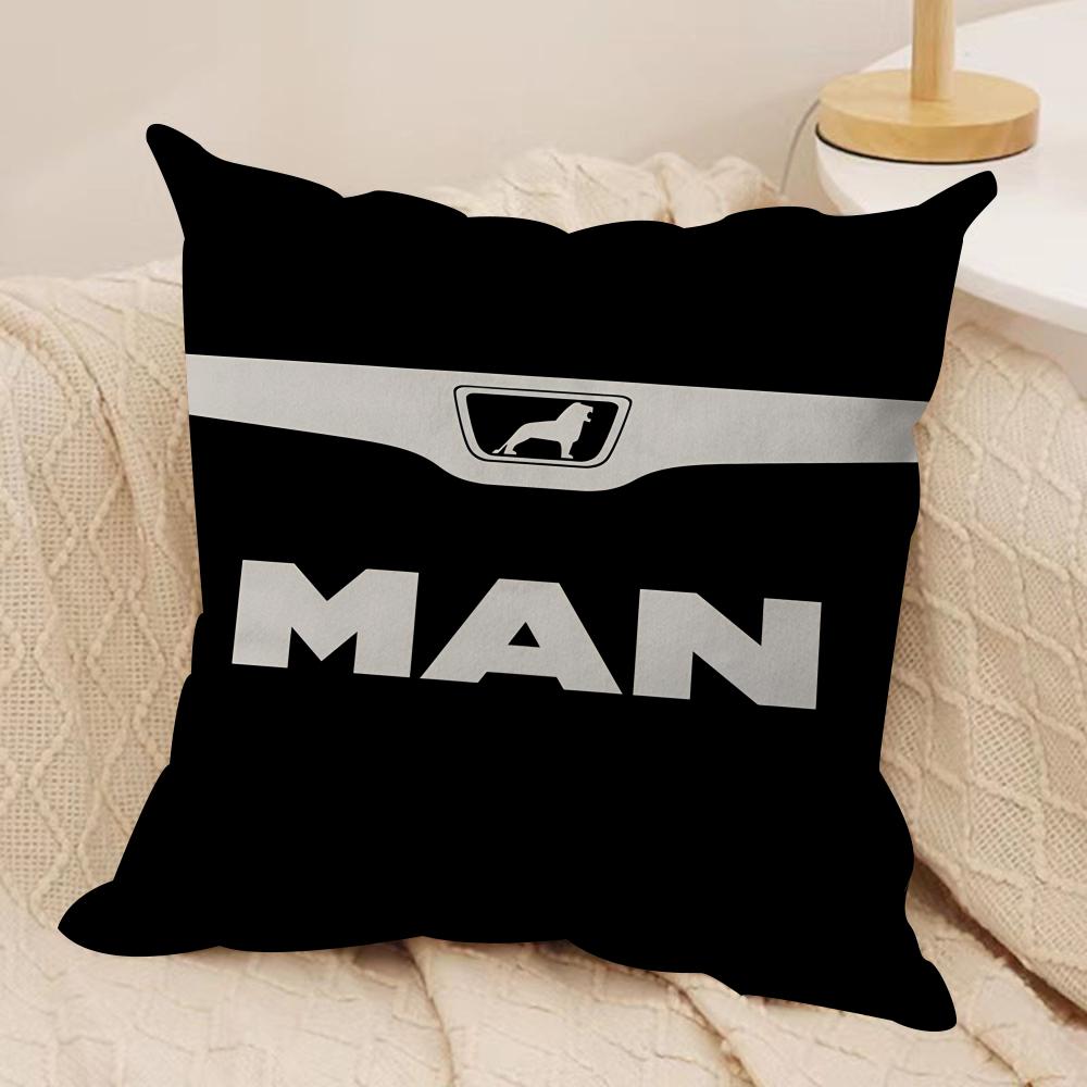 MManS Truck Logo Cushion Cover Silky Short Plush Invisible Zipper Dustproof Sofa Pillow Case for Home Decor