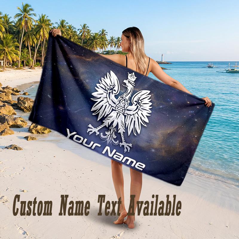 Poland Football Design Beach Towel Custom Text Large Towel for Beach Vacation