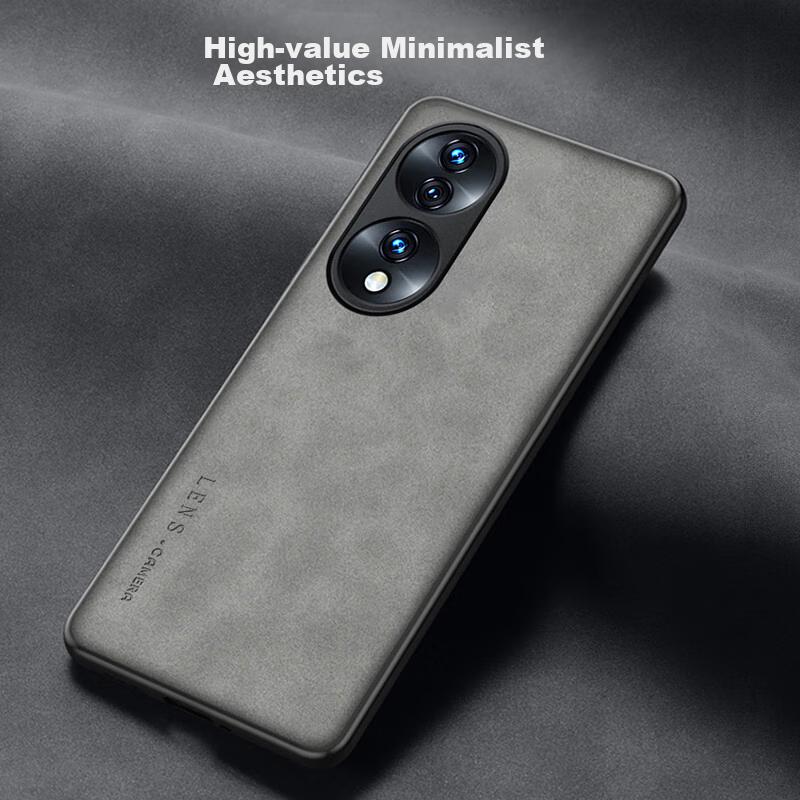 Honor 70 Phone Case, Full Lens Protection, Silicone Soft Edge, Shockproof, Ultra-Thin, Simple And Stylish Leather Texture Case, Quiet Black