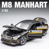 Масштаб 1/32 M8 Manhart, литая под давлением модель автомобиля, игрушечный автомобиль с откатным механизмом, звуком и светом для детей, коллекция подарков для мальчиков и девочек
