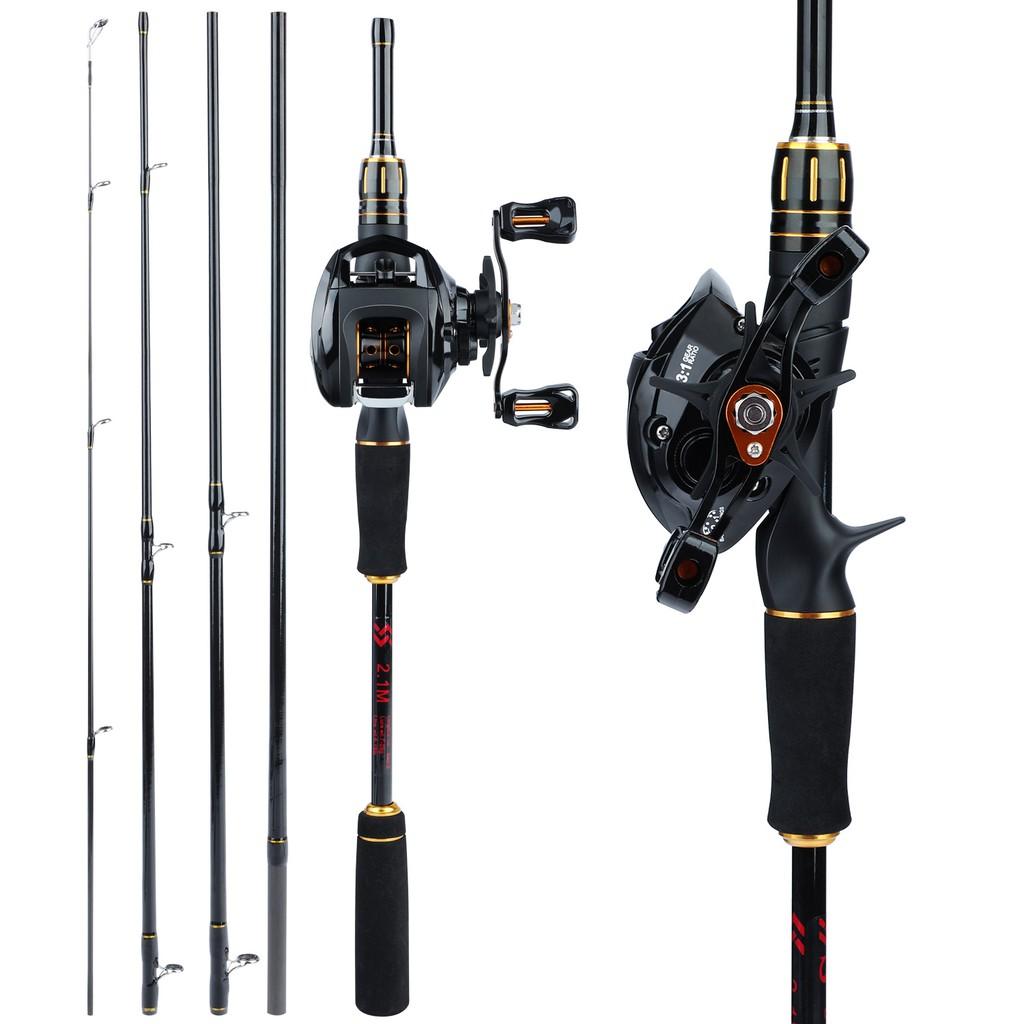SOUGAYILANG Casting Fishing Rod Fishing Reel Combos 2.1m 2.4m EVA Handle Casting Fishing Rod Portable 5 Sections 12+1BB 6.3:1 Baitcasting Reel Set