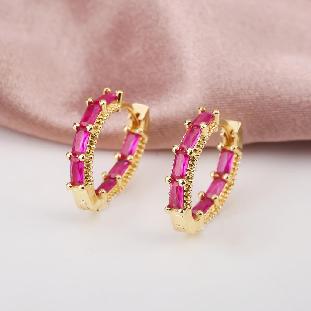 6 Color Punk Colorful Zirconia Round Drop Earrings For Women Dangle Ear Jewelry Hip Hop Gold Color Gift Accessories Dropshipping