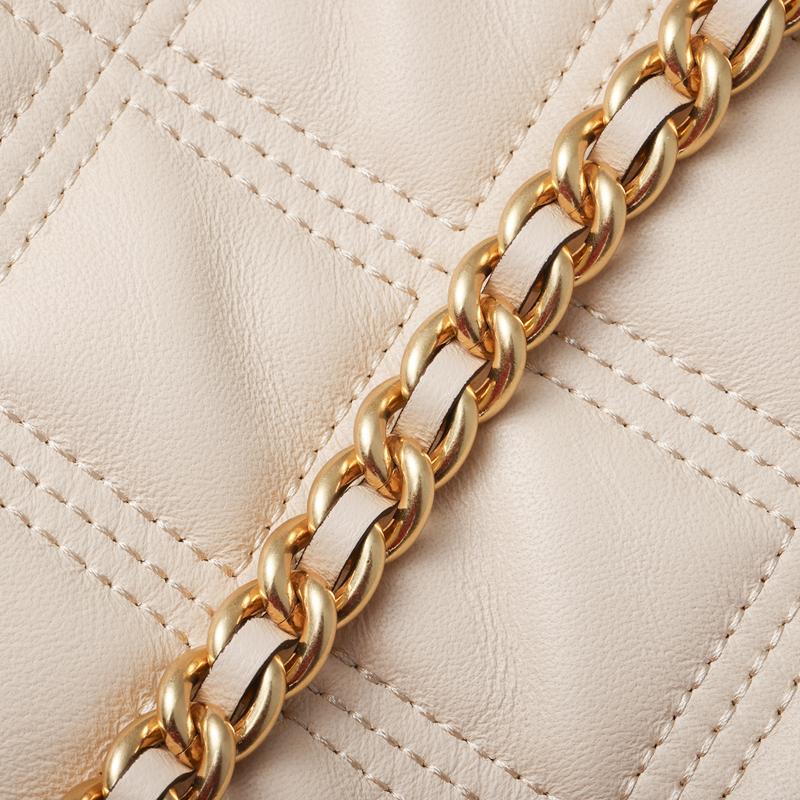 Tory Burch Fleming Diamond Quilted Embossed Print Woven Chain Shoulder Bag Large Women shoulder bag Off-White 56716-122