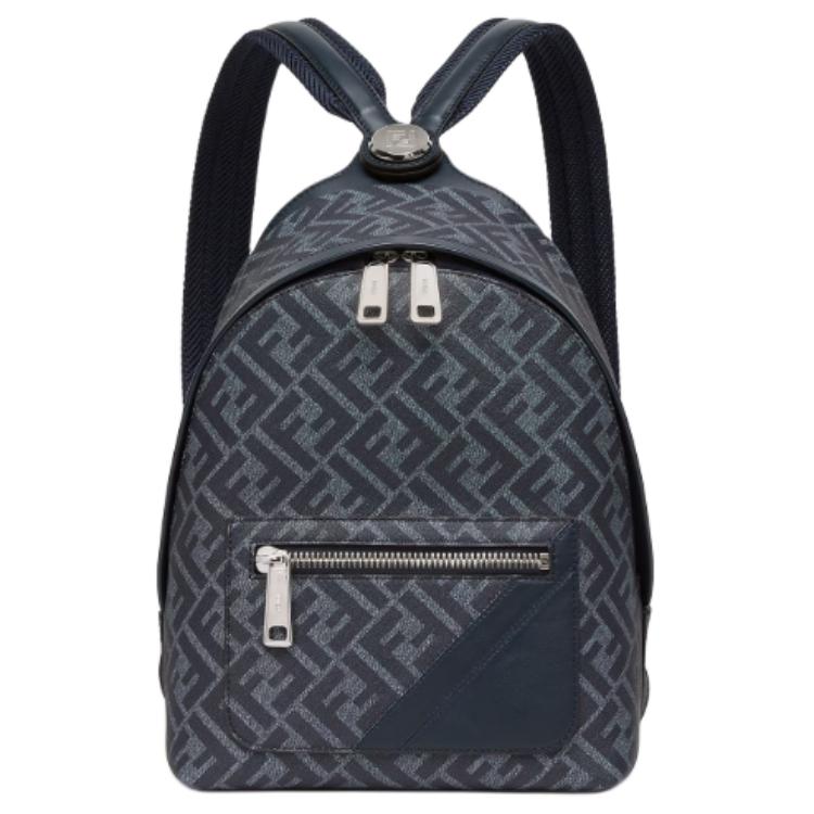 Fendi Chiodo Adjustable Strap Zipper Closure Canvas Backpack Men backpack Blue 7VZ077-ASIC-F1O97