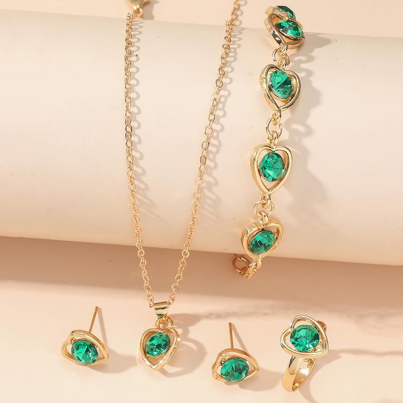 4Heart-shaped luxury set, new creative fashion, shiny and simple necklace, earrings, ring, bracelet, party commemorative jewelry, multifunctional