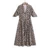 2025 Spring/Summer Women's V-Neck Pleated Leopard Print Shirt Dress