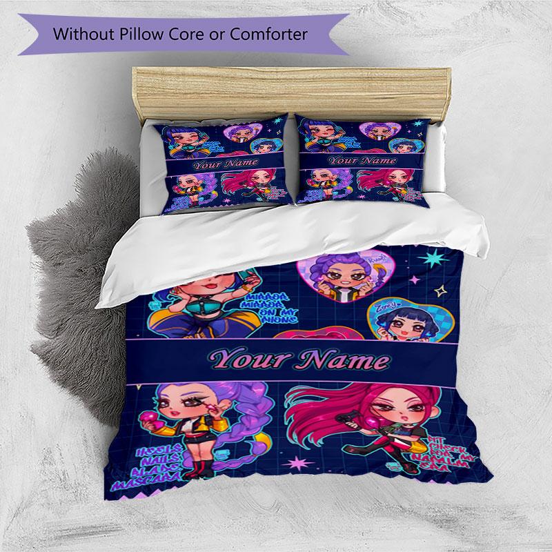 3PC Custom Name "Chibi Characters Action" Bedding Set Duvet Cover Closure Includes 1 Duvet Cover & 2 Pillowcases for Bedroom