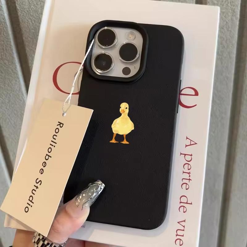 Милый чехол для телефона с узором из маленьких желтых уточек для iPhone 17 Pro Max 16 Plus 15 Pro 14 13 12 11 XS XR 17Air, текстура личи, мягкий чехол