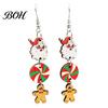 Red Green Holiday Decor 1 Pair Christmas Wooden Dangle Drop Earrings for Women, Cute Santa Women Seasonal Accessories Gingerbread Candy Cane Earrings,