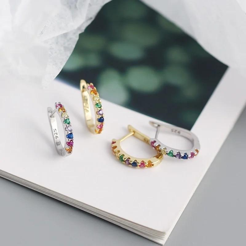 Fashion Cute Minimal Rainbow Hoop Earrings Multicolor Zirconia Small Geometric Earring Jewelry Female Trendy Thin Ear Hoops