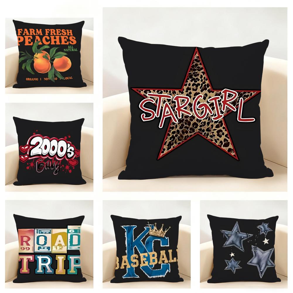 Trendy Style Classic Trendy Brand Printing Art Cushion Cover Linen Pillowcase Soft for Sofa Bed Home Room Decor