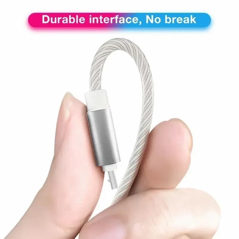 Car Charger Cable with Rainbow LED Light Show 1M Type C to USB Fast Charging for iPhone Samsung Huawei Xiaomi Phone Charging New 5