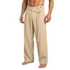 Men’s Fashionable Linen Asymmetrical Tie-Fastening Belt and Linen Casual Wide-Leg Trousers