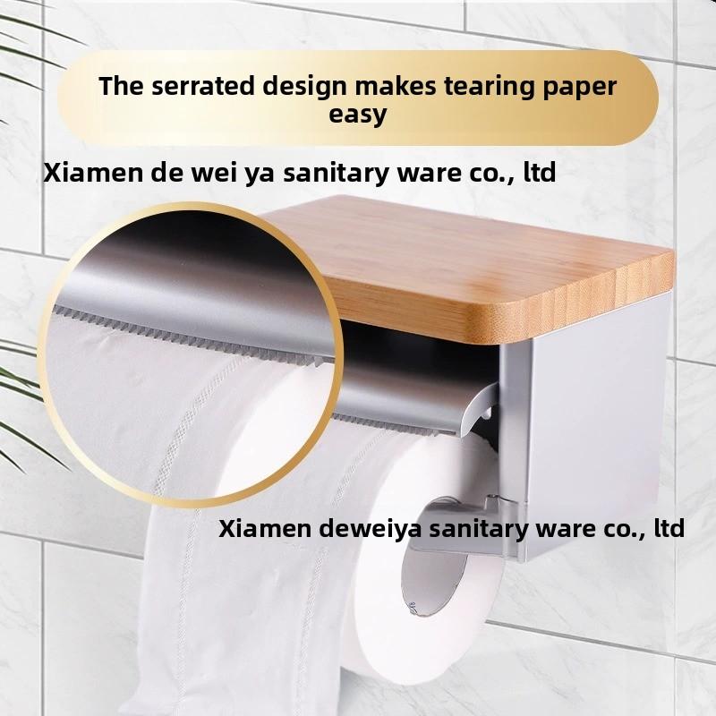 Soporte para papel higiénico de bambú montado en pared para baño estilo moderno