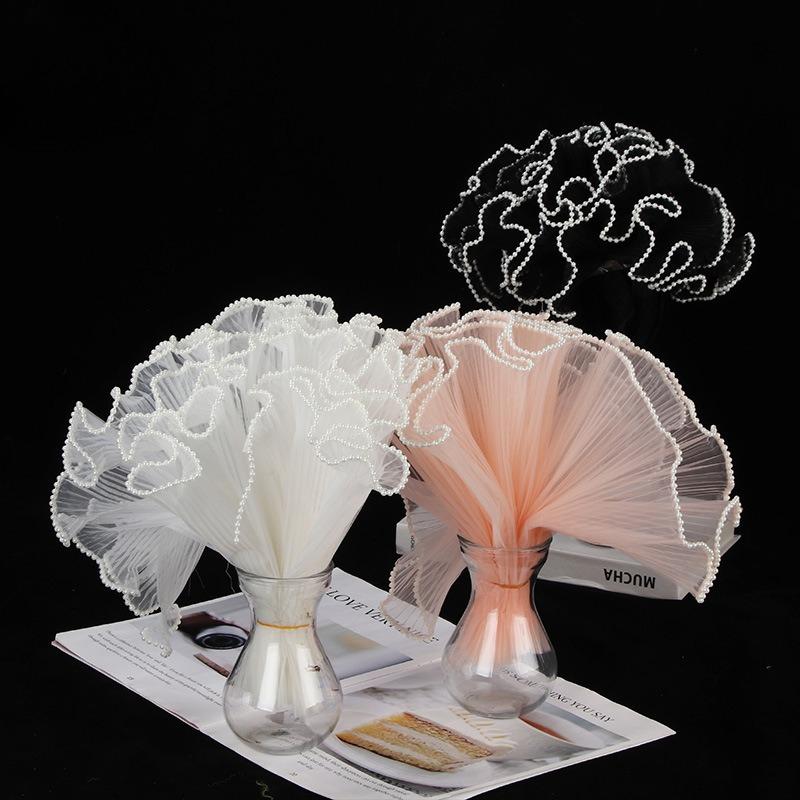 4Yards Flower Bouquet Wrapping Pearl Wave Yarn Rose Florist Packaging Lace Mesh Material Wedding Party Gift Decoration Supplies