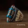 Transshipment Nine-Eyed Dzi Rotatable Mantra Ring - Retro Domineering Design