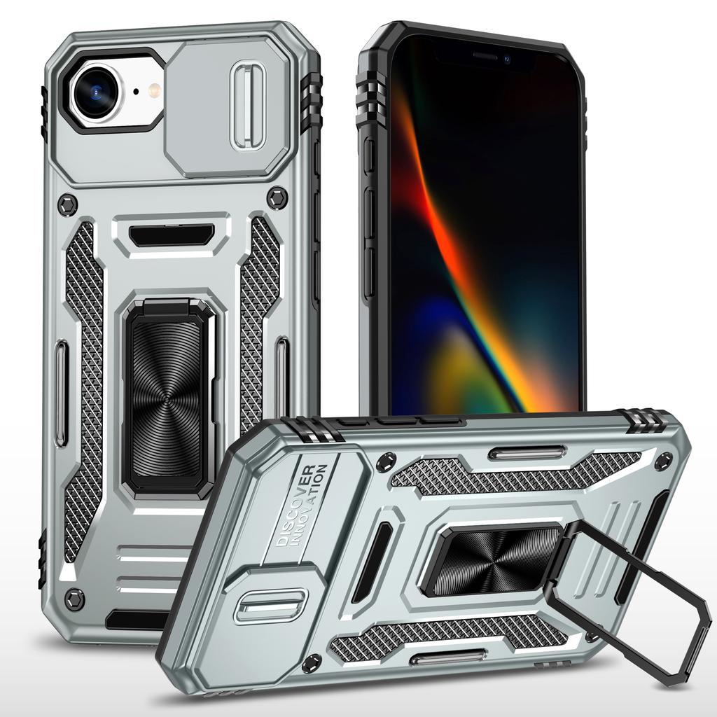 For iPhone 16e Case Kickstand Slide Lens Lid PC+TPU Drop