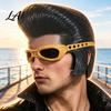 Comfortable Breathable Mask Rock Singer Latex Mask Halloween Rocker Half Face Cosplay Prop Retro Theme Dance Gear with Pompadour Wig & Sunglasses