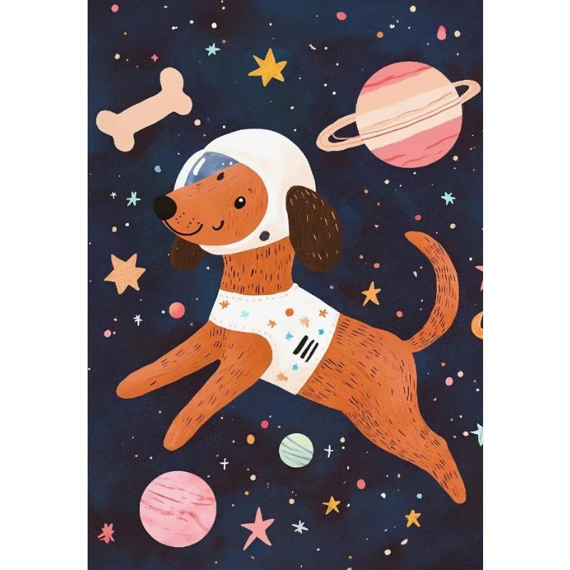 Cartoon Space Rocket Cosmic Planets Animal Astronaut Posters Canvas Printing Wall Art Picture for Playroom Home  Gifts
