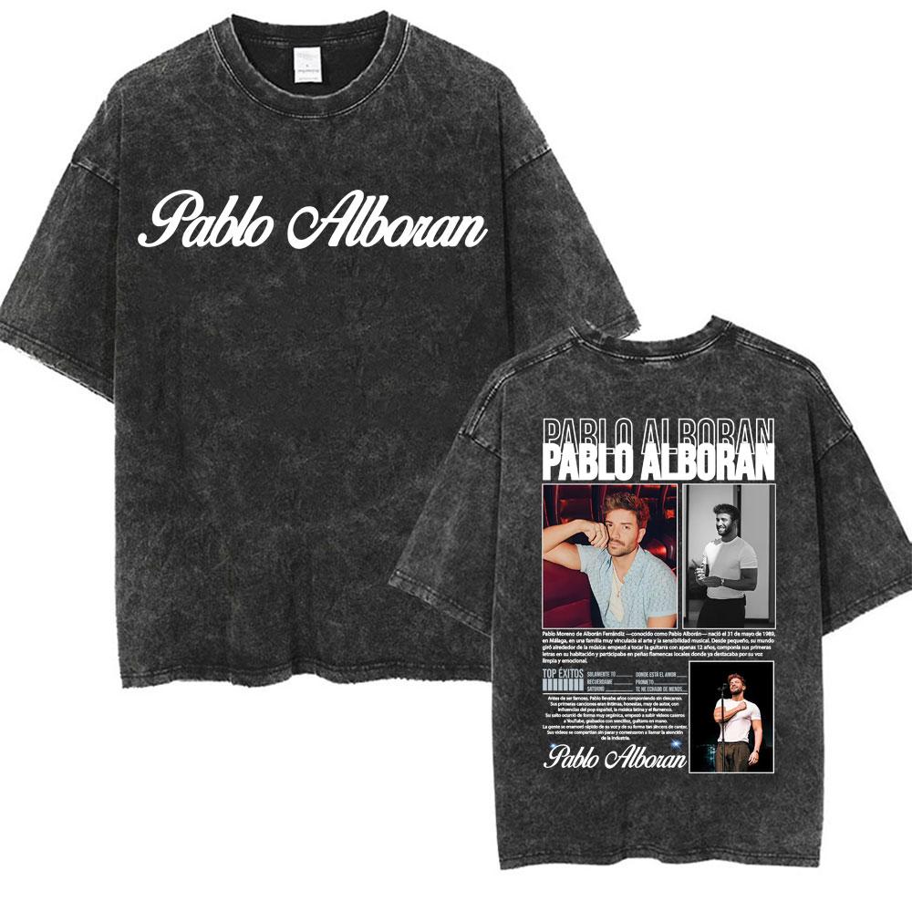 Rapper Pablo Alboran Album Global Tour 2026 T Shirts Men Women Harajuku Hip Hop Style T Shirt Oversized Vintage Washed T-shirts