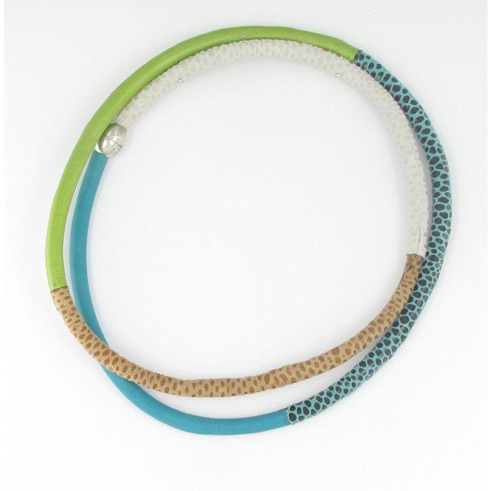 Bracelet / collier en cuir Tons bleu vert