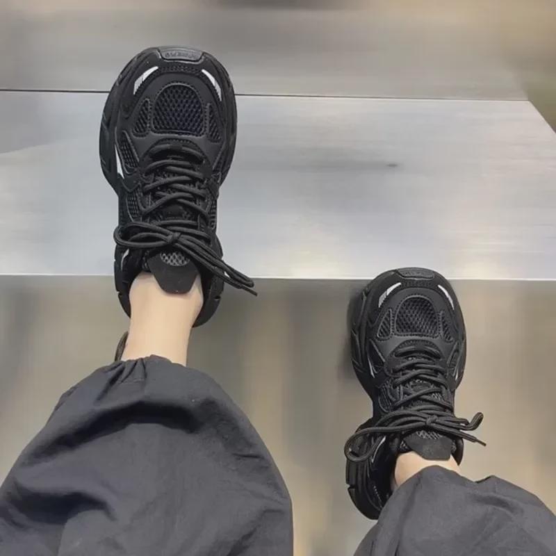 Женские легкие черные сетчатые кроссовки Dad Shoes — кроссовки с мягкой подошвой для бега на весну и осень 2024 г.