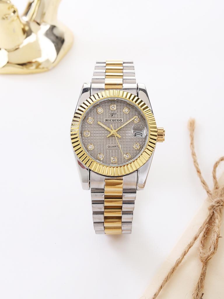 RICECGO Luxury rhinestone business watch fashionable women's quartz watch with calendar clock gift (with box)