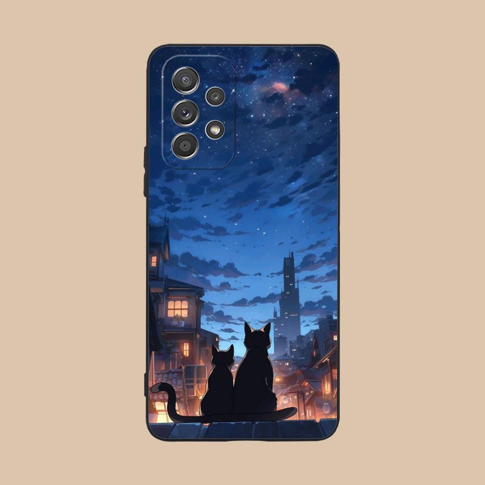 Чехол для телефона Luna Moon Cat для Samsung Galaxy M55 54 42 35 34 33 32 23 22 15 14 13 12 F55 5G Цветной Чехол Чехол Красивый