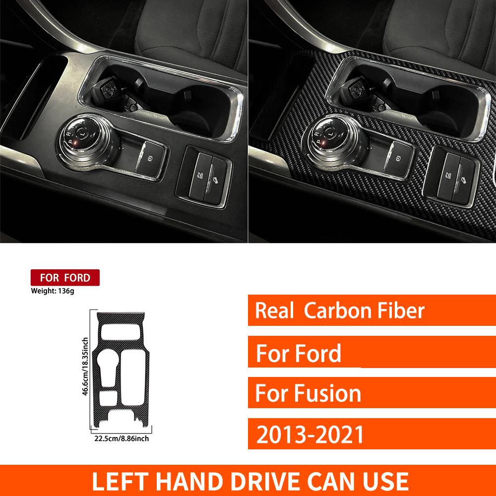 For Ford Fusion 2013- Real Carbon Fiber Stickers Centre Gear shift water cup storage panel Car Accessories ide decorative