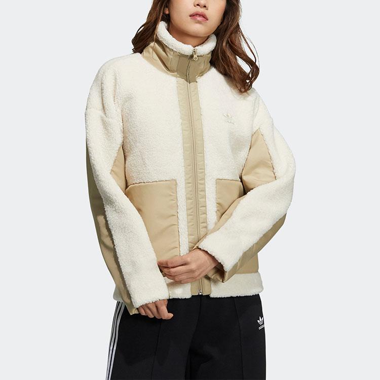 adidas Оригинальная Женская Спортивная Куртка-Флис Originals Sherpa Color Block с Воротником-стойкой Цвет: Кремово-белый HC6603