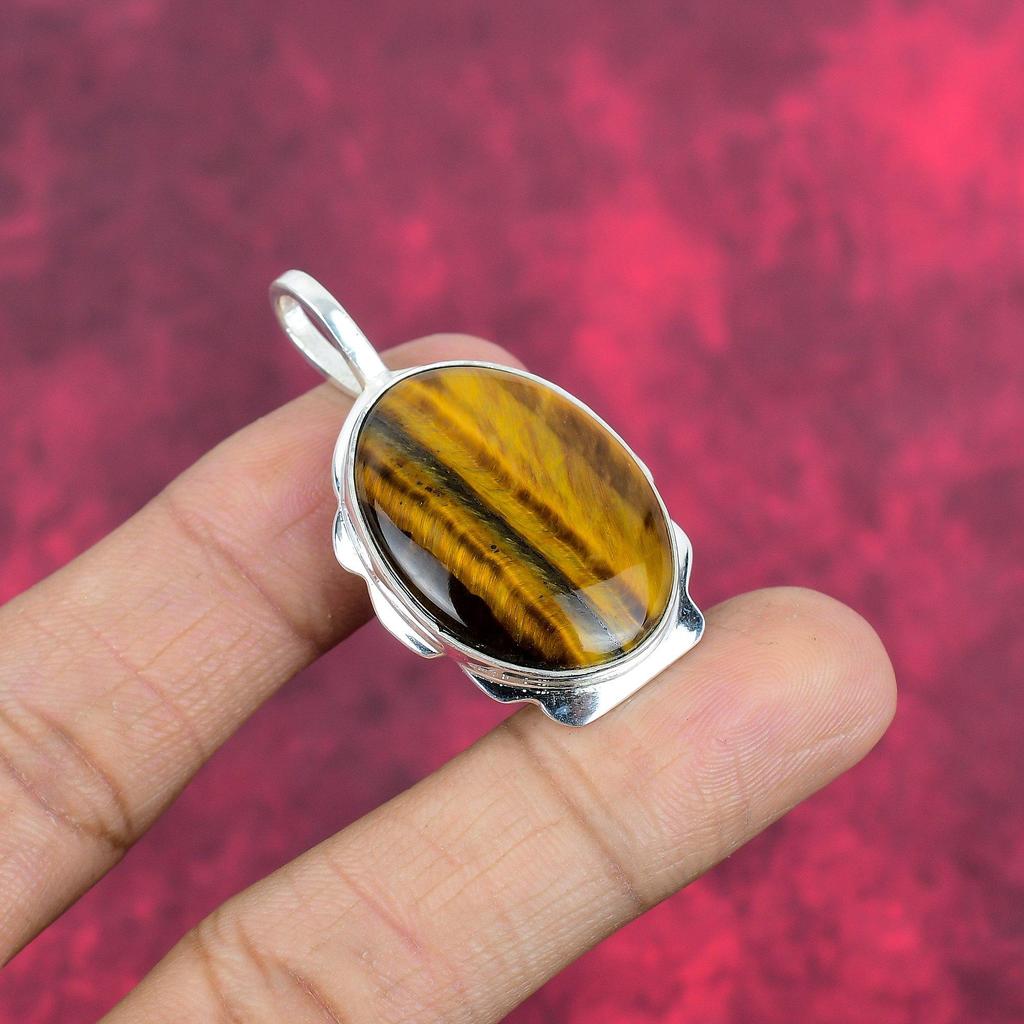 Tiger's Eye 925 Solid Sterling Silver Pendant, Handmade Gemstone Pendant, Gift For Mom Antique Jewelry
