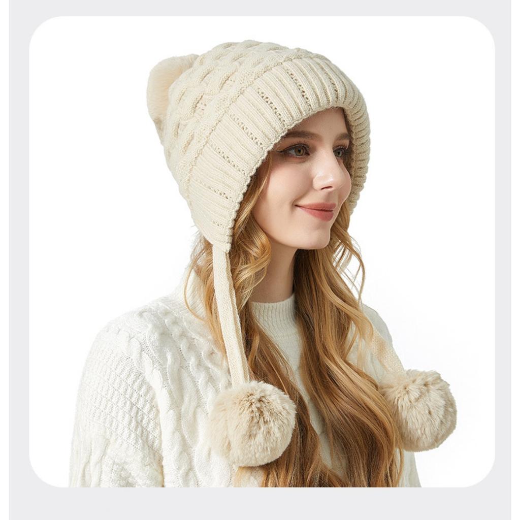 Утепленная, Шерстяная Шапка, Женская Шапка, Бархатная Шапка, Уличная Шапка, Теплая Шапка, Шерстяной Помпон, Вязаная Шапка