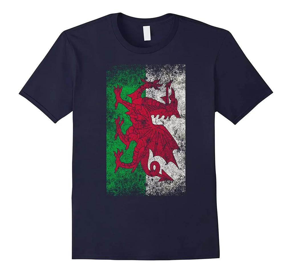 Wales Welsh Red Dragon Cymru Flag Vintage Distressed TShirt Summer Cotton Short Sleeve ONeck Mens T Shirt New S3XL