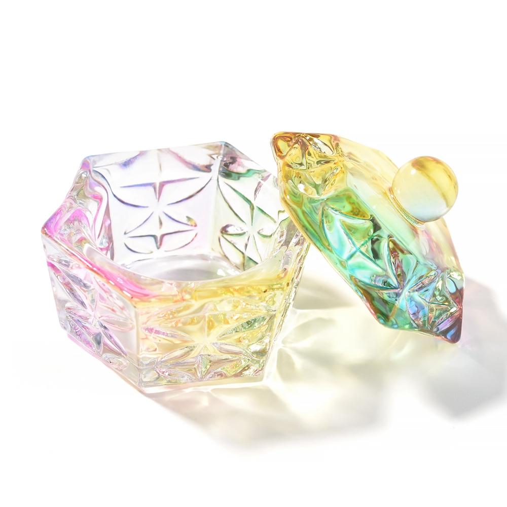 6 шт., хрустальное стекло, акриловая пудра, жидкая чашка для ногтей, красочная переливающаяся крышка для блюда, чаша, держатель для чашки, оборудование, инструменты для дизайна ногтей